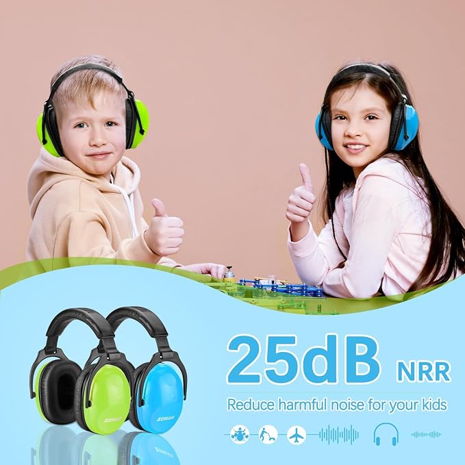 ZOHAN Kids Ear Protection 2 Pack, 25dB NRR Noise Cancelling Headphones for Kids, with Pillowy Pads, for Monster Truck, School, Autism, Sensory, Fireworks, Concerts, Events (Blue+Green) - Image 5