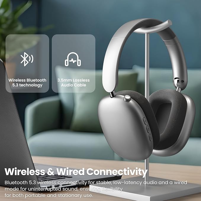 Wentronic Y01 Wireless Noise Canceling Headphones Bluetooth 5.3 Over Ear Headphones with Microphone, Hi-Res Audio, 48H Playtime, Foldable Comfortable Earpads,Compatible with iOS,Android,PC, Space Grey - Image 8