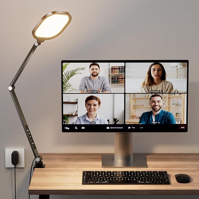 Video Conference Lighting for Computer, Dimmable Light for Video Recording, Meeting, Laptop & Webcam, 15W Ring Light for Desk with C- Clamp, Swing Arm, Remote, Memory & Timer CRI >95 by LitONES