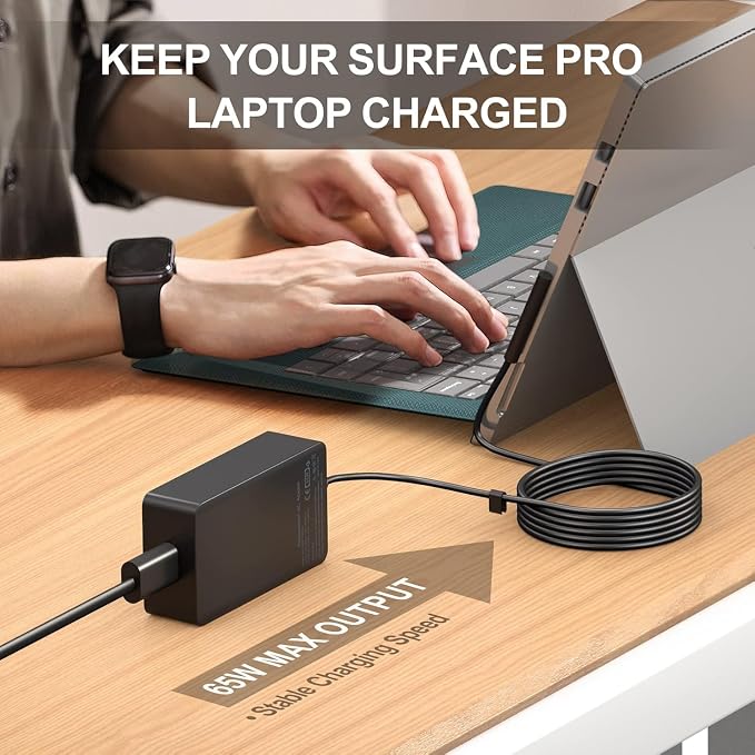 65W Surface Pro Laptop Charger for Microsoft Surface Pro 11,10, 9, 8, 7+, 7, 6, 5 Surface Laptop 5 Studio 4 Go 3 2, Surface Book 3 2 1, Surface Go Tablet, Support 36W, 44W - Image 6