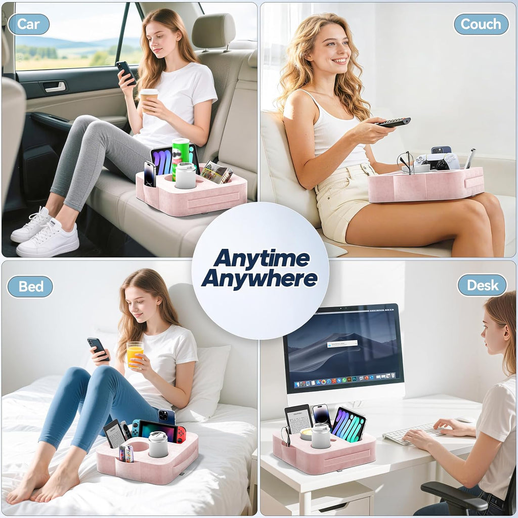 Couch Cup Holder Pillow, Sofa and Bed Caddy for iPad, Kindle, Switch, Game Controller, Remotes, Phones, Small-Sized Cup & Drink Holder for Couch, Bed, Desk, Car, Beach, Bathroom Cup Holder, Pink - Image 7