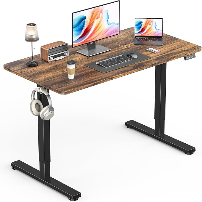 Electric Standing Desk, Gaming Desk, 40 x 24 Inch, Rustic Brown | Height Adjustable Computer Desk with Smart Controller, Sit and Stand Up Table for Home, Office, Work, Study, Writing by Zontera