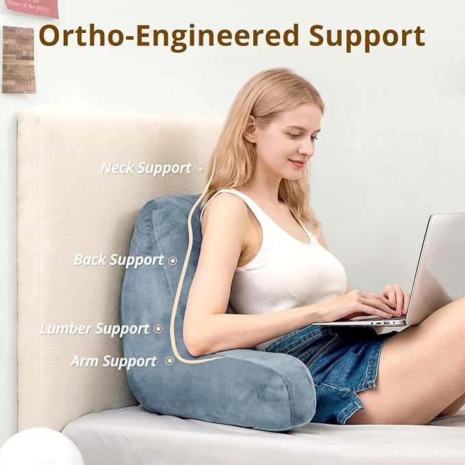 Sasttie Reading Pillow for Bed, Back Pillow for Sitting Up, Greyish Blue | 18" Backrest Support Cushion for Couch, Sofa, and Floor, Dorm Essentials, OEKO-TEX, Adjustable Down Alternative Fill - Image 2
