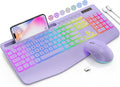 Wireless Keyboard and Mouse Combo, 9 Backlit Effects, RGB, 2.4GHz | Ergonomic Wrist Rest, Phone Holder, Rechargeable, Full Size, KM22 MAX Silent Set for Computer, Laptop, Mac, Windows (Purple) by SABLUTE