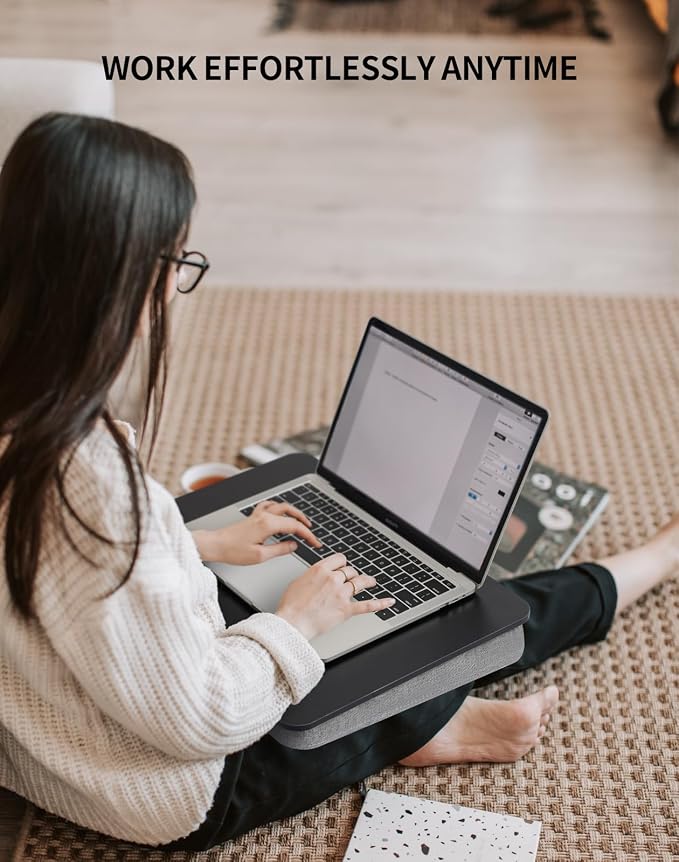 ZEAPTAC Lap Desk with Pillow Cushion, Portable Bed Desk, Fits up to 15.6 inch Laptop, Lap Stand for Bed & Couch & Carpet, Book/Tablet/Drawing Board Stand - Black - Image 2