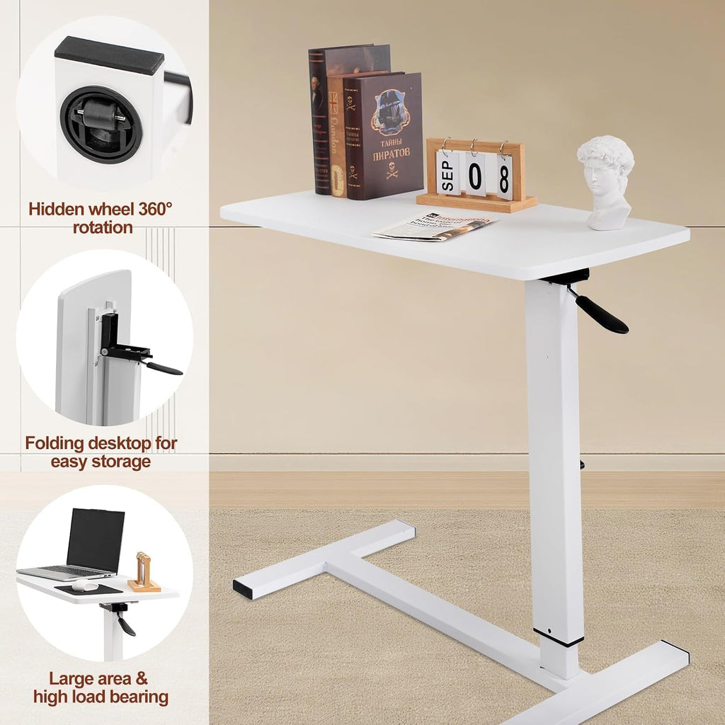 32" Foldable Pneumatic Adjustable Overbed Table with Wheels - Image 8