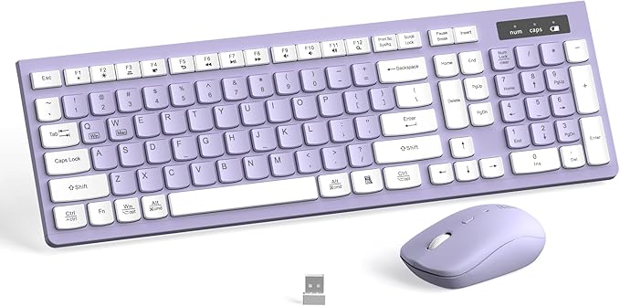 Wireless Keyboard and Mouse Combo Silent for Office and Home(Purple) | 2.4G Full Size Silent Cordless Keyboard with Tilt Legs,3-Level DPI Quiet Mouse,for Windows/Mac OS/Desktop/Laptop/PC by RECCAZR