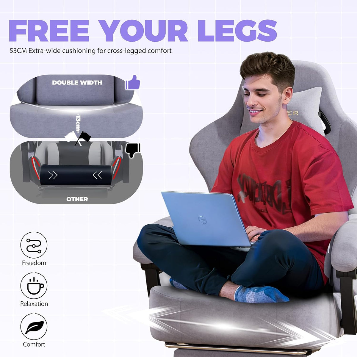 GTPLAYER Big and Tall Gaming Chair Fabric with Pocket Spring Cushion, High Back Ergonomic Computer Chair with Footrest for Adults Lumbar Support Swivel Game Chair for Office 350LBS, Macaron Purple - Image 5