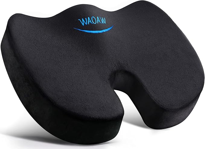 WAOAW Seat Cushion, Office Chair Cushions Butt Pillow for Car Long Sitting, Memory Foam Chair Pad for Back, Coccyx, Tailbone Pain Relief, Stocking Stuffers Gifts for Men Women (Black) by WAOAW