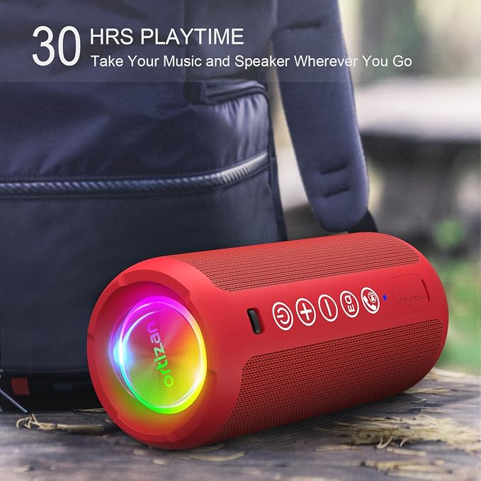 Ortizan Portable Bluetooth Speaker, IPX7 Waterproof, Wireless, Bright Red | 24W Loud Stereo Sound, Deep Bass, Bluetooth 5.3, RGB Lights, Dual Pairing, 30H Playtime for Home/Outdoor/Party, Birthday Gift - Image 6
