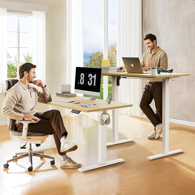 WALKINGDESK 48x24 Inches Whole Piece Electric Standing Desk, Seamless One Piece Height Adjustable Sit to Stand up Desk for Home Office, Ergonomic Computer Workstation, Oak - Image 2
