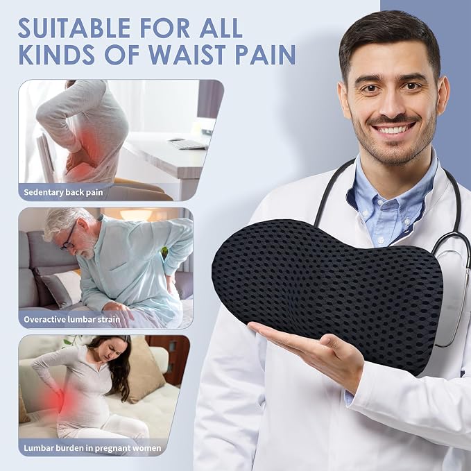 kasney Lumbar Support Pillow for Office Chair, Back Pillow, Black | Memory Foam Lumbar Pillow for Low Back Pain Relief, Ergonomic Streamline Car Seat, Office Chair, Recliner and Bed - Image 4