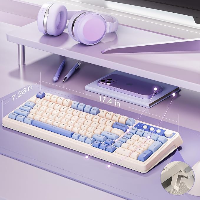 AULA S99 Wireless Keyboard,Bluetooth Computer Gaming Keyboards | 99 Keys with Number Pad,RGB Backlit,Programmable,Creamy Sounding,Tri-Mode BT/2.4GHz/USB-C,2000mAh Thocky Membrane Keyboard - Image 7
