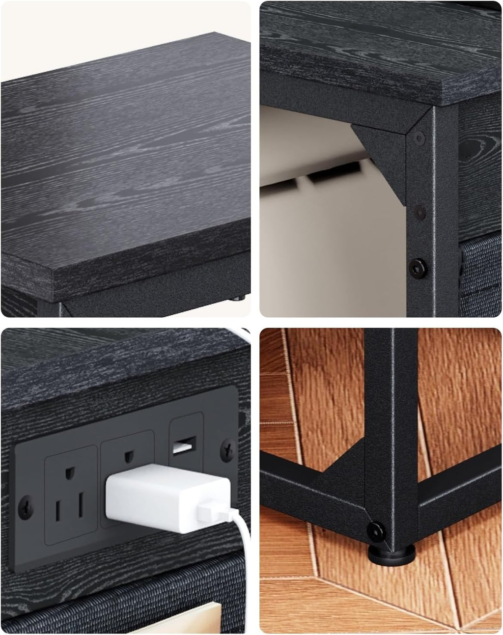 C-Shaped End Tables Set of 2, Small Couch Side Table with Fast-Charging Station, Sofa TV Tray Table with Storage Bag for Living Room, Bedroom, Bedside ET-BK-2 - Image 7