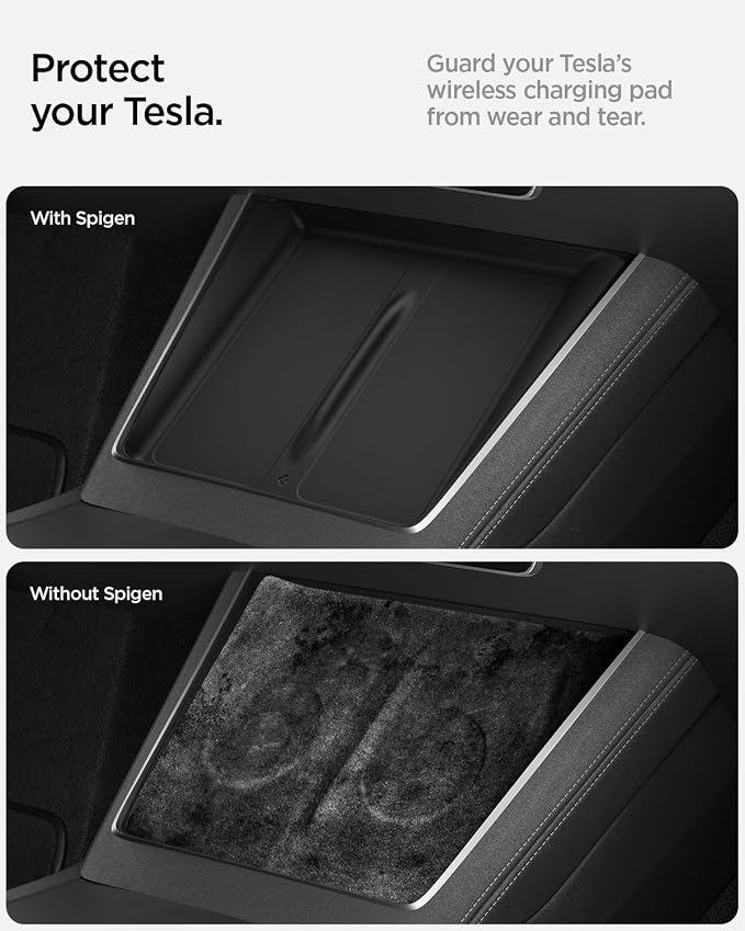 Spigen Wireless Charging Pad Cover for Tesla Model Y Juniper/YL - Black | Only Premium & Performance 2026/2025 [Ultra-Thin, Unobstructed Charging] Protective Silicone Mat Cover Accessories - Image 3