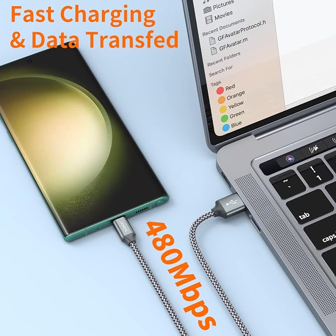 JXMOX Short USB C Cable (0.5ft 3-Pack), USB A to Type-C Charger Cord 3.1A Fast Charging Compatible with iPhone 15 16 Pro Max, Samsung Galaxy S20 S10 S9, Note 10 9, A80 A70 A50 A40, Power Bank (Grey) - Image 6