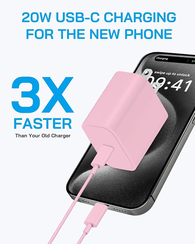 AISNI iPhone 17/16/15 Charger Fast Charging 3 Pack Type C Chargers | 20W Type C Charger Fast Charging USBC Charger for iPhone 17 16 15 Pro max iPad Pro with 6 FT iPhone USB C Cable-Light Pink - Image 2