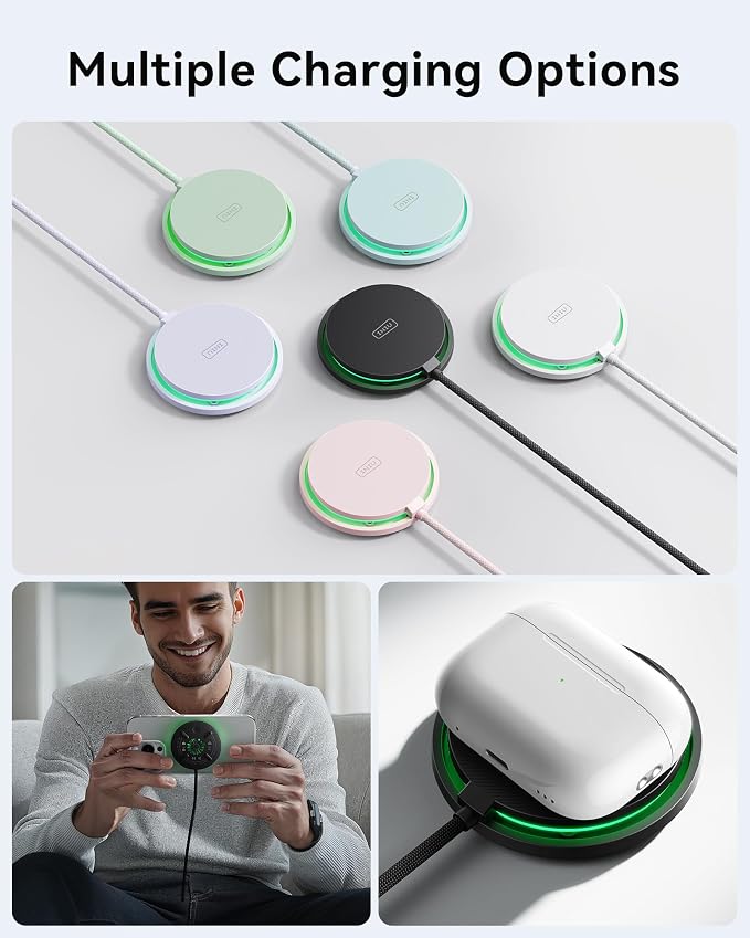 INIU Magnetic Wireless Charger, Qi2 Certified 15W Fast Wireless Charging Pad with Cooling Fan, for iPhone 16 15 14 13 12 Series, AirPods, and More (Adapter Included) - Image 4