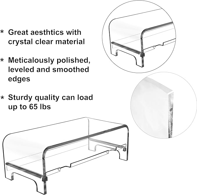AMT 2 Tier 5.7 Inch High Acrylic Laptop Monitor Stand & Computer Riser with Cat Keyboard Protector, Space-Saving Design, Extra Storage, Clear Shelf - Ideal for Monitors, Laptops, Printers, Desktop - Image 5