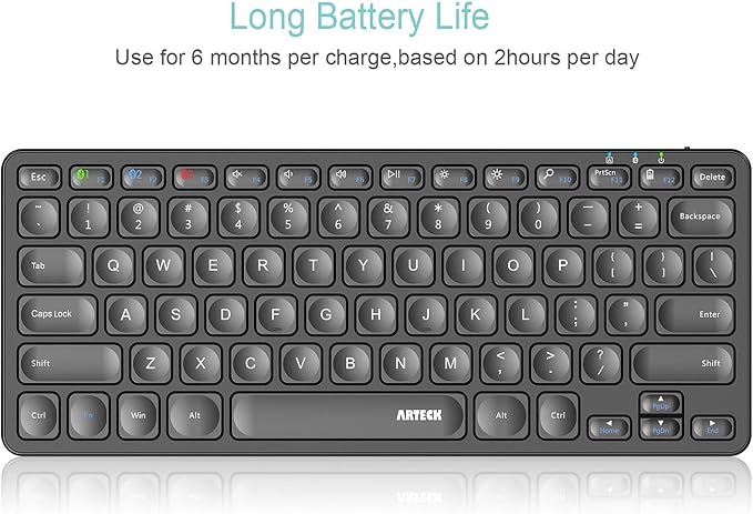 Arteck Universal Multi-Device Bluetooth Keyboard Ultra Slim and Compact Wireless Bluetooth Keyboard with Media Hotkeys for Windows iOS iPad OS Android Computer Desktop Laptop Surface Tablet Smartphone - Image 4