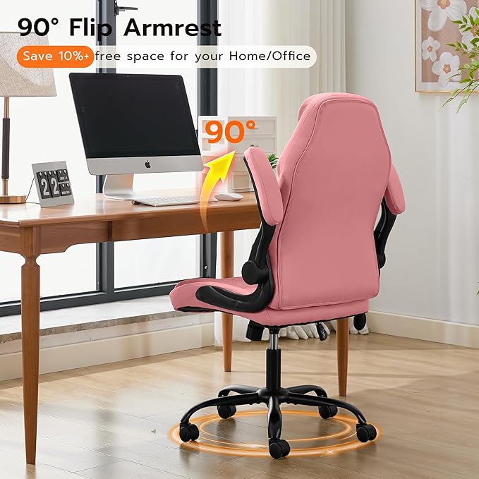 Ylzyxal Office Desk Chair, Ergonomic Computer Chair with Padded Flip-Up Arms and Adjustable Lumbar Support, PU Leather Executive Chair with Tilt Lock and 360° Swivel Rolling Wheels for Work, Study - Image 6