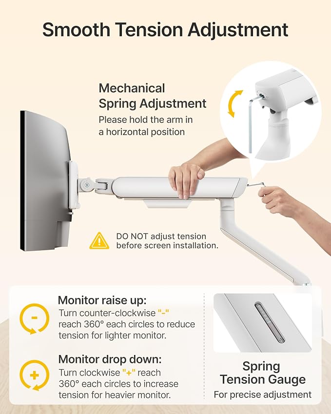 monTEK Mechanical Spring Dual Monitor Arm for 27 32 34 inch Screens White | Built-in One-Way Bearing, Holds 26.4 lbs, VESA 75/100mm, C-Clamp/Grommet Base & Cable Management, Office, Home, Game - Image 9