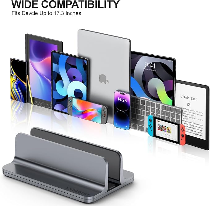 YICOSUN Aluminum Vertical Laptop Stand for Desk - Adjustable Width Dock for MacBook, Surface, Samsung, HP, Dell up to 17.3 inches - Space-Saving & Protective Design - Gray - Image 7