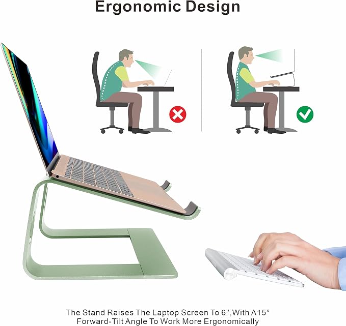 Ergonomic Aluminum Laptop Mount - Adjustable Computer Stand for MacBook Pro/Air HP Lenovo Samsung Dell - Fits 10-17.3" Laptops (Apple Green) - Image 2