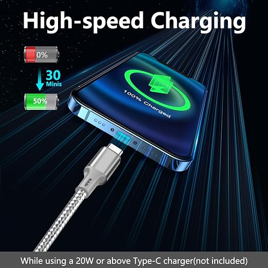 USB C to USB C Cable, 5 Pack Type C Fast Charger Cord (Gray) | 3/3/6/6/10ft Nylon Braided Data Transfer Wire for iPhone 17/16/15 Plus/Pro Max iPad Air Ps5 Controller Samsung Galaxy - Image 2