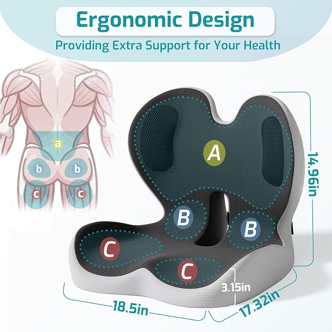 Ergonomic Seat Cushion,Office Chair Cushion with Lumbar Support Pillow | Improve Seat Comfort,Back Pain,Tailbone & Sciatica Relief,Memory Foam Seat Cushions for Office,Car,Home Chairs - Image 7