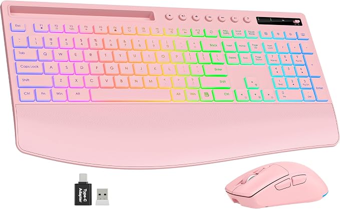 Trueque Wireless Keyboard and Mouse Combo, 4000mAh Battery, Wrist Rest | Rechargeable, 15 Backlit Effects, Full Size, Phone Holder, Quiet Typing, 2.4GHz Wireless, USB-A & C Connectivity for Windows by Trueque
