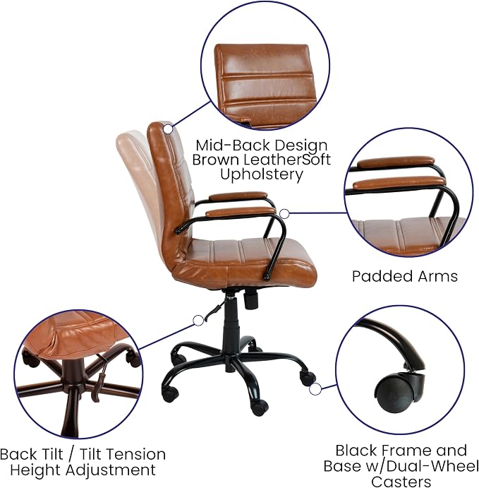 Flash Furniture Mid-Back LeatherSoft Executive Office Chair, Brown/Black | 360° Swivel, Height Adjustable, Commercial Grade - Image 10