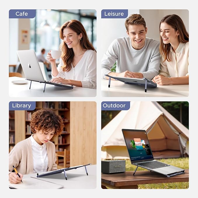 UGREEN Portable Laptop Stand, Foldable & Compact Aluminum Computer Stand Holder for Desk, Adjustable Ergonomic Laptop Riser for MacBook, Travel-Friendly for 10-17 Inch Laptops - Image 4