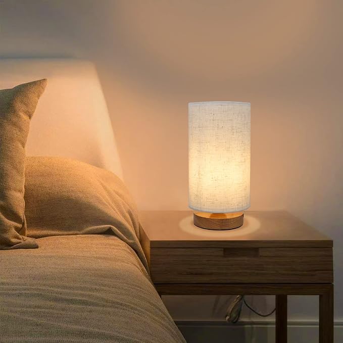 Minimalist Dimmable Nightstand Lamp with Round Fabric Linen Shade, 3 Color Temperatures, Desk & Bedside Lamp for Study, Living Room, Bedroom, Office, Dorm - Image 8