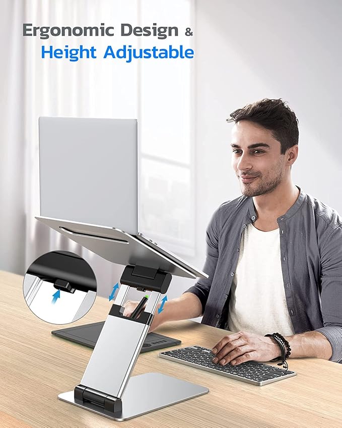 Nulaxy Laptop Stand, Ergonomic Sit to Stand Laptop Holder Convertor, Adjustable Height from 2.1" to 13.8", Supports up to 22lbs, Compatible with MacBook, All Laptops Tablets 11-17" - Silver | Full Aluminum Standing Desk Holder, Vented Panel, Dual Folda... - Image 2