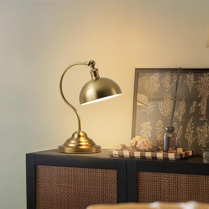 KARTOOSH Cordless LED Table Lamp, Battery Operated Desk Lamps with Swing Arm & Plastic Shade, Vintage Small Rechargeable Dimmable Light for Bedroom, Living Room, Nightstand, Brass - Image 9