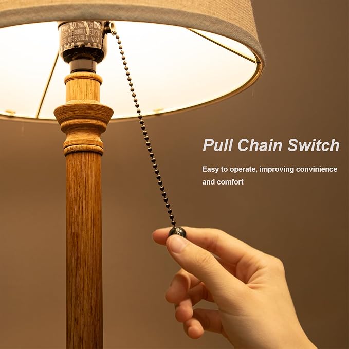19.5" Wood Grain Rustic Table Lamps Set of 2 for Living Room Bedroom | Pull Chain Switch Bedside Table Lamps, White Linen Shade, Small Desk Lamp for Living Room, Bedroom, Home Office, Nursery - Image 5