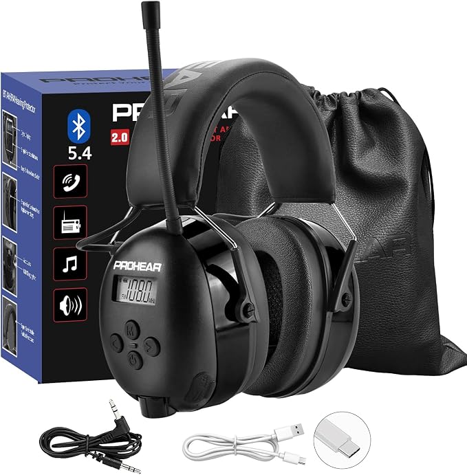 PROHEAR 033 AM FM Bluetooth 5.4 Radio Headphones - USB C Rechargeable 1500mAh Battery - Radio Headset Hearing Protection 31dB SNR - 58Hrs Playtime - Ear Protector for Mowing Lawn, Gifts for Father by PROHEAR