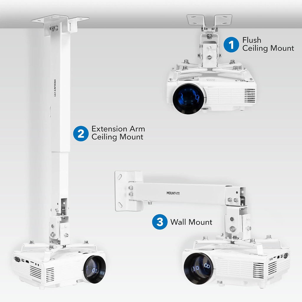 Mount-It! Wall or Ceiling Projector Mount with Universal LCD/DLP Mounting for Epson, Optoma, Benq, ViewSonic Projectors, 44lb Load Capacity, White - Image 2