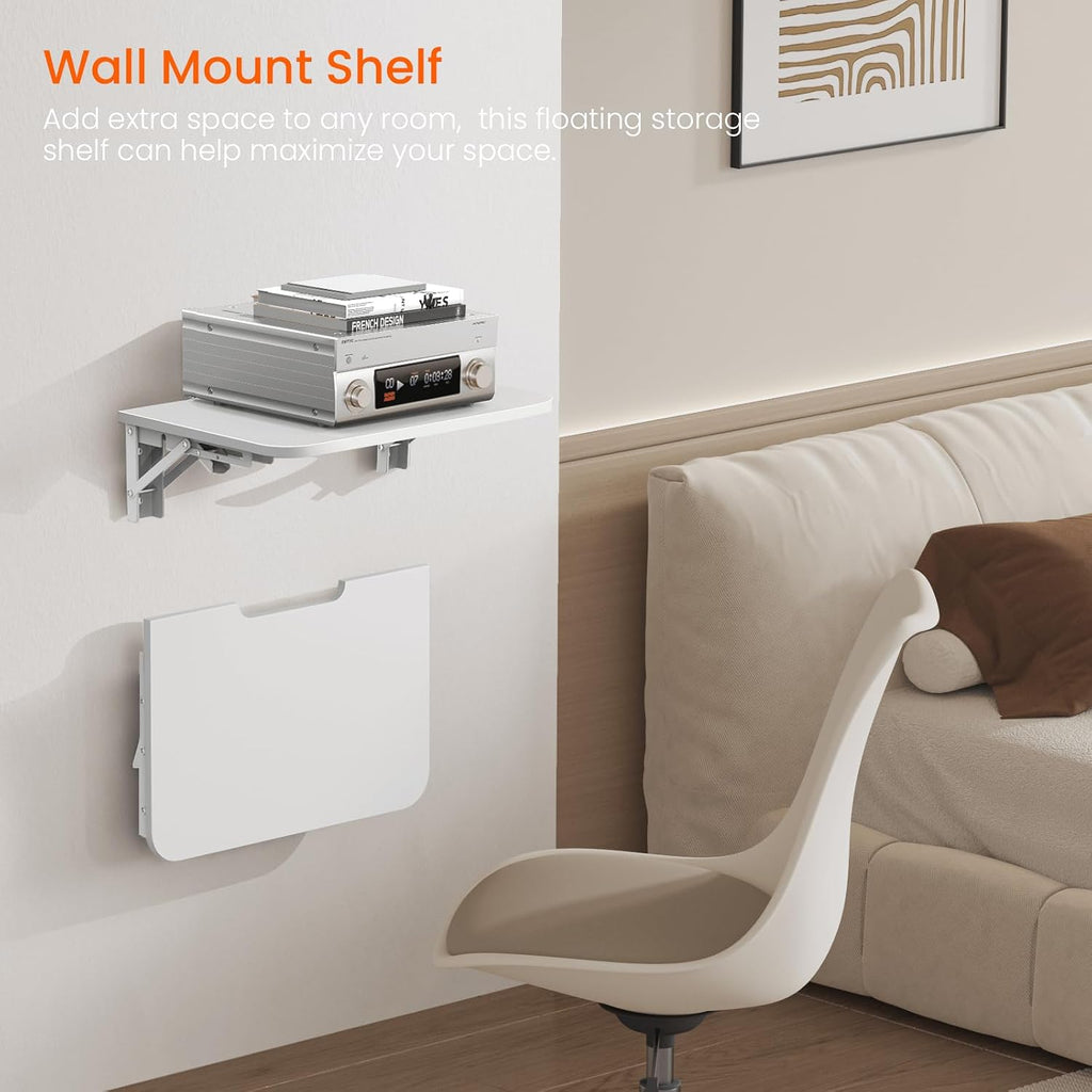 Projector Shelf for Wall, Wood Folding Wall Mount Shelf, White - Image 5
