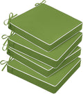 Basic Beyond Outdoor Chair Cushions for Patio Furniture, Waterproof Outdoor Seat Cushions Set of 4 19 x 19, Patio Chair Cushions Set of 4 with Ties and Handle, Grass Green/White by BasicBeyond