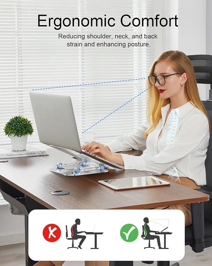 Laptop Stand for Desk, Metal Computer Stand Laptop Riser Holder | Adjustable Desktop Stand, Foldable Laptop Riser, Height for MacBook PC Computer Notebook Office Desk Accessories 10-17 Inch - Image 2