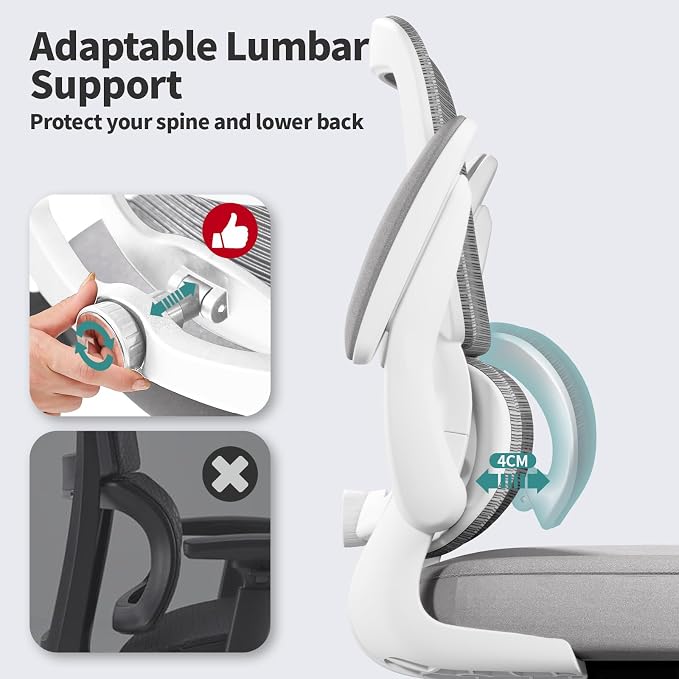 TRALT Office Chair - Ergonomic Desk Chair with Adjustable Lumbar Support, Mesh Computer Chair, Executive Chair for Home Office Comfortable Lumbar Support (1, White) - Image 4
