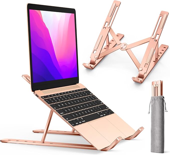 Laptop Stand, iVoler Laptop Holder Riser Computer Tablet Stand, 6 Angles Adjustable Aluminum Ergonomic Foldable Portable Desktop Holder Compatible with MacBook,iPad, HP, Dell10-15.6” Rose Gold by iVoler