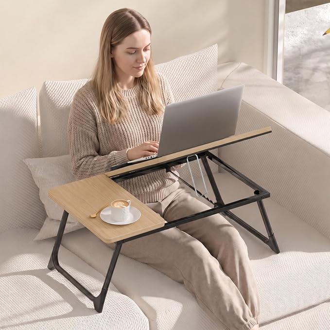Laptop Bed Desk, 5-Angle Adjustable Bed Laptop Table with Cup Holder | Foldable Laptop Stand for Couch & Sofa, Portable Laptop Tray for Adults Writing Reading Eating, Walnut - Image 6
