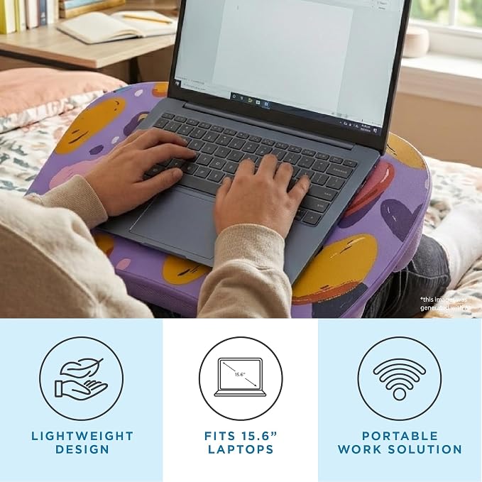 LAPGEAR MyStyle Lap Desk – Hearts, Fits 15.6" Laptops | Dual-Bolster Microbead Cushion, Built-In Carry Handle, Ergonomic Curved Front Edge - Image 2
