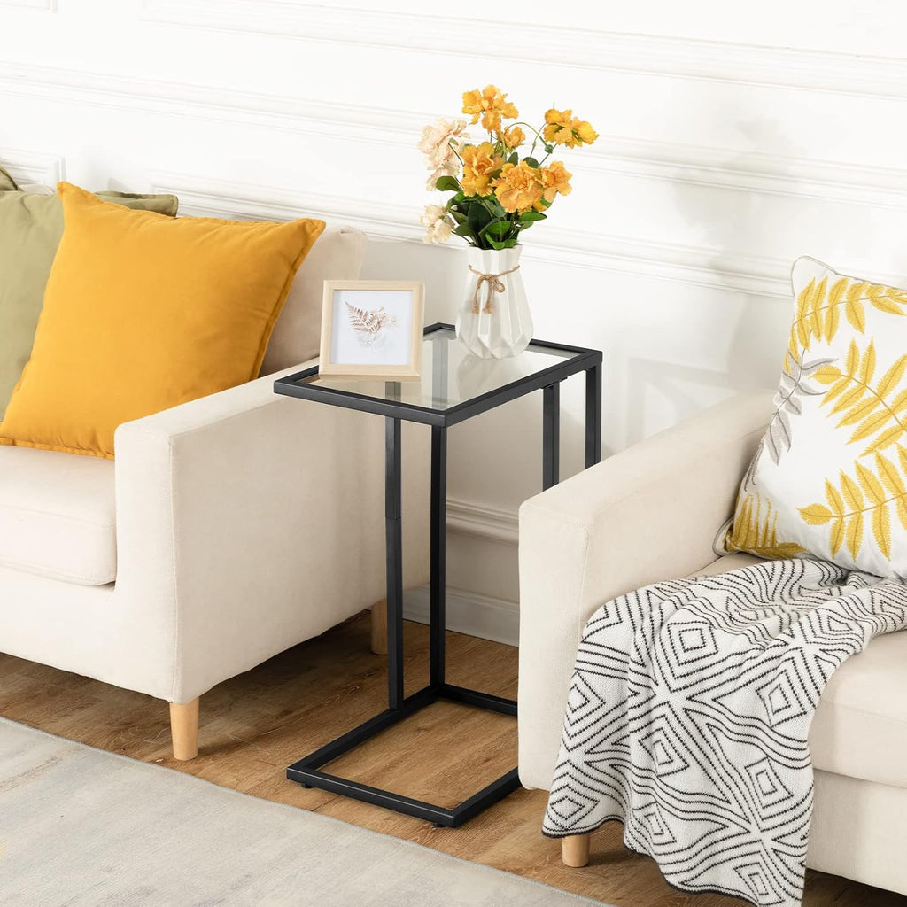 HOOBRO C Shaped End Table, Glass Side Table with Metal Frame - Image 5