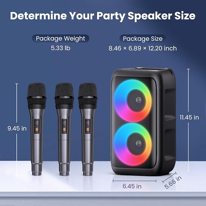 Bluetooth Speaker with 3 Wireless Microphones, Portable Party Speaker for Adults & Kids with Lights, Speakers Bluetooth Wireless, Floorstanding Speakers Support TWS/AUX/USB/TF Card for Home Party Gift - Image 8