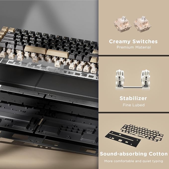 RK ROYAL KLUDGE S70 Ergonomic Split Keyboard, Linear Creamy Switch Black | Wireless RGB Mechanical Keyboard with Bluetooth/2.4G/Wired, 75% Hot Swappable Gaming w/Fixed Wrist Rest, PBT Keycaps, Win/Mac - Image 8