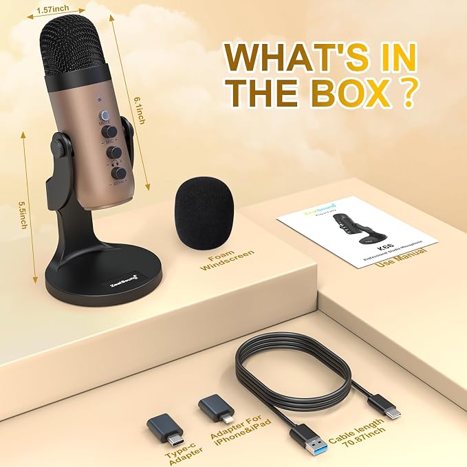 ZealSound Podcast Microphone for PC, Noise Cancellation USB Mic with Gain, Volume Adjustment & Mute Button, Monitoring & Echo, for YouTube, TikTok, Podcasting, Streaming, iPhone, iPad, Android, Mac - Image 7